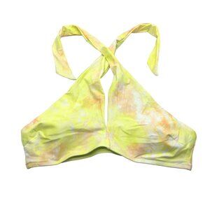 Aerie Halter Tie-Dye Keyhole Bikini Swim Top Yellow Pink Size L